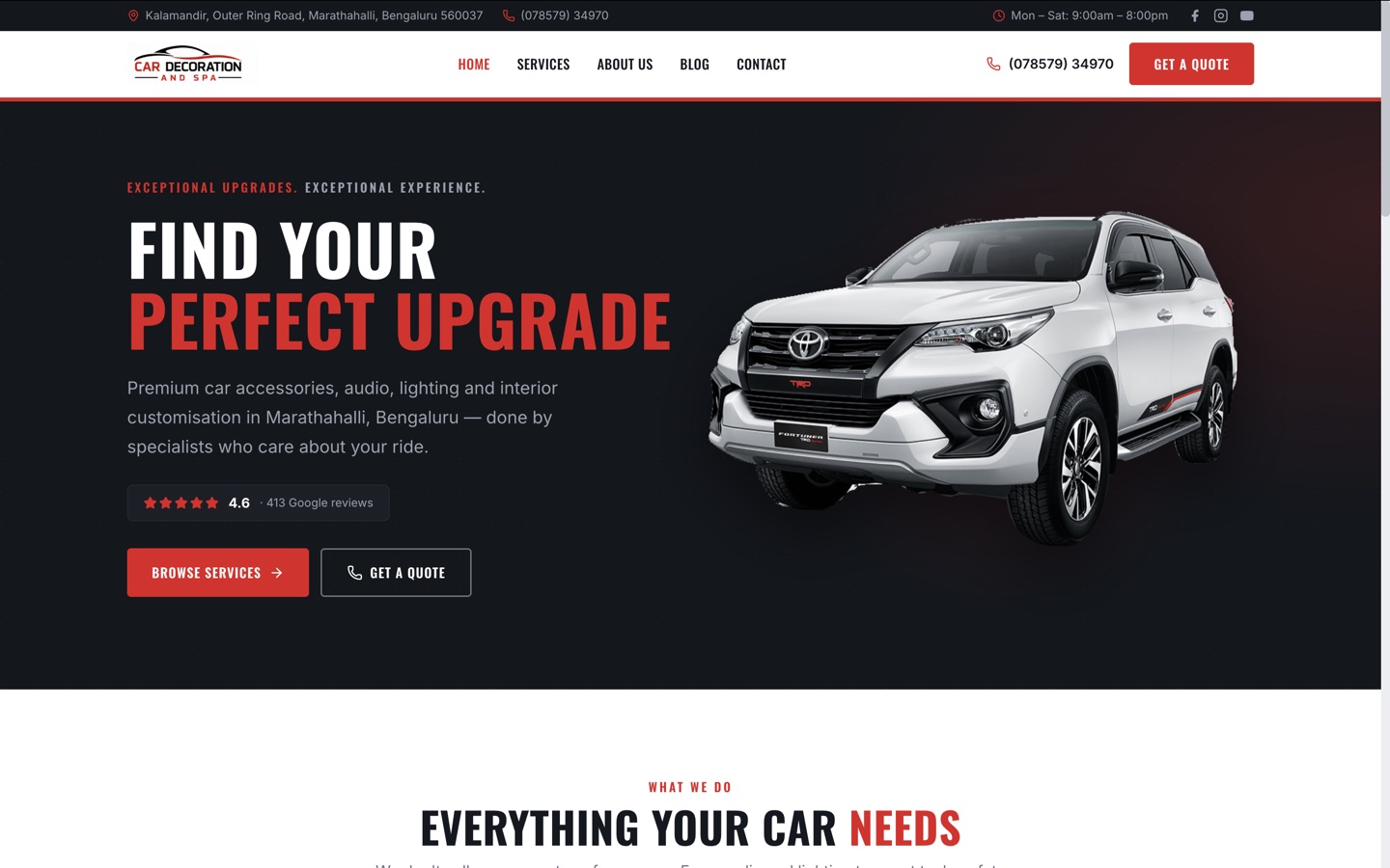 Car Decoration & Spa — Car Accessories & Detailing Studio built by MR Quest Technologies