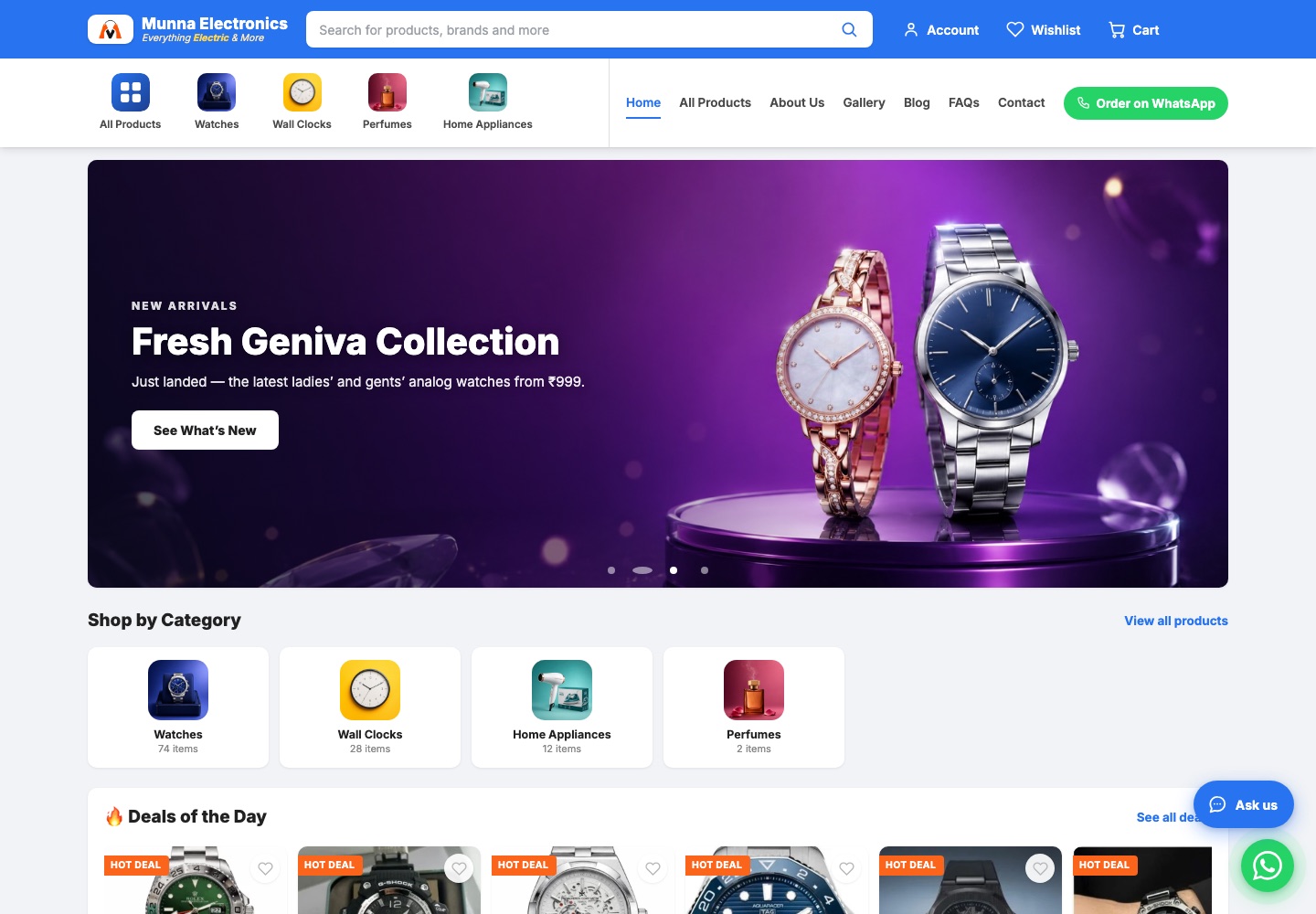 Munna Electronics — Watches, Clocks & Home Appliances eCommerce built by MR Quest Technologies