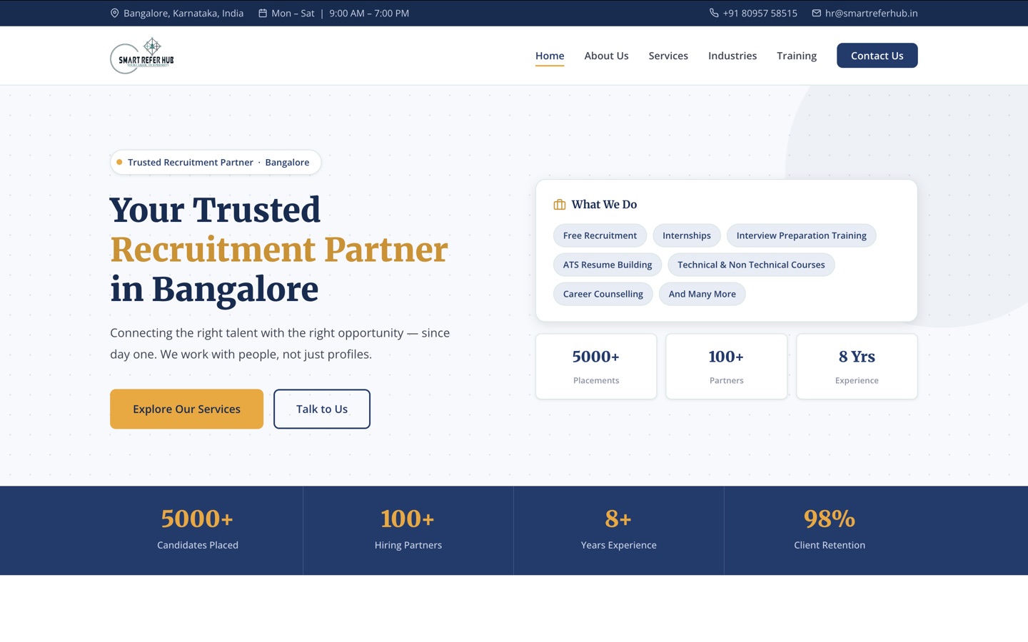 Smart Refer Hub — Recruitment & Staffing Partner, Bangalore built by MR Quest Technologies