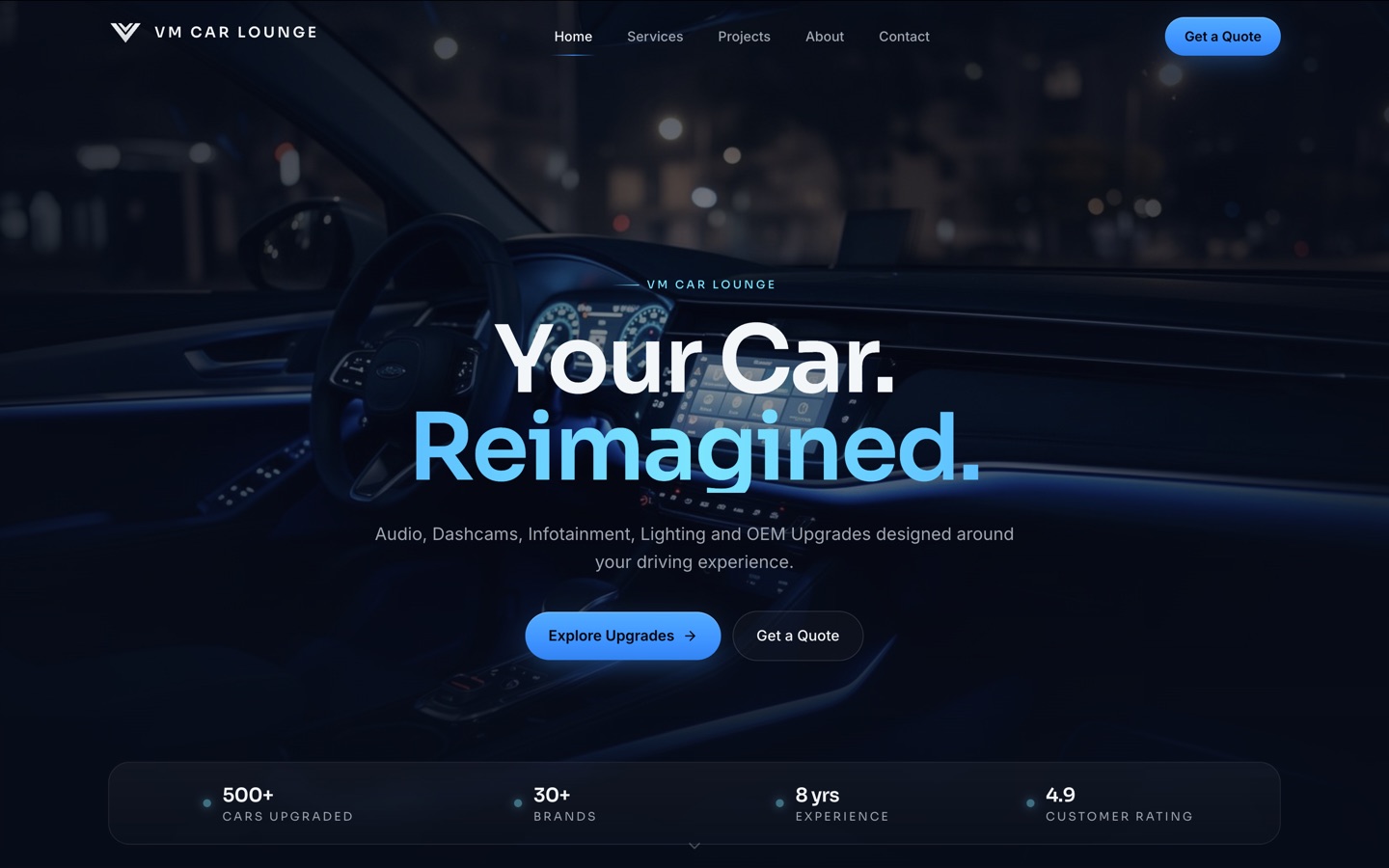 VM Car Lounge — Car Audio, Infotainment & Upgrade Studio built by MR Quest Technologies